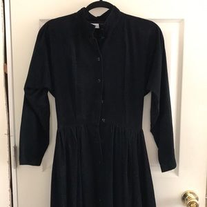 RARE 80’s Vintage Black Corduroy Janet Russo Nantucket NY Long Sleeve Midi Dress